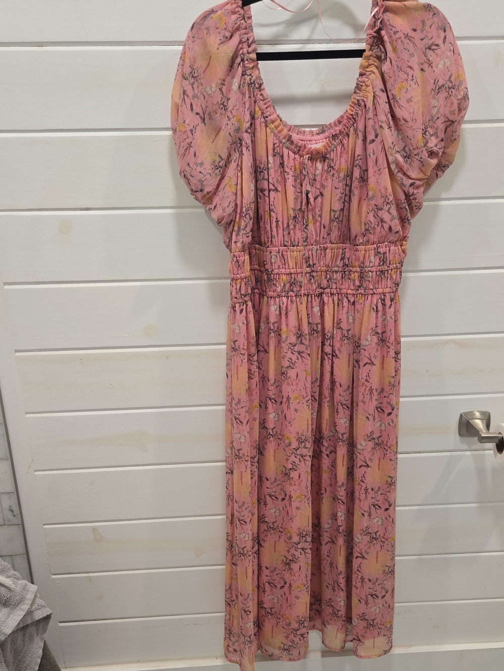 LC Lauren Conrad Pink Floral Ruffled Neckline Dress